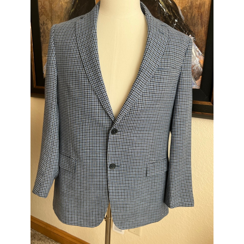 Zegna Blue & White Houndstooth Sport Coat Blazer 52R